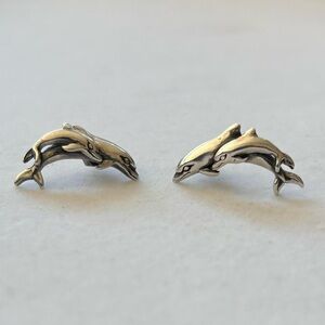 Vintage KBK 925 Sterling Silver Dolphin Stud Earrings